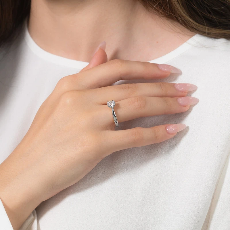 Canadian Diamond Solitaire Engagement Ring 14K White Gold