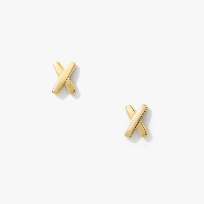 X Stud Earrings in 10K Yellow Gold