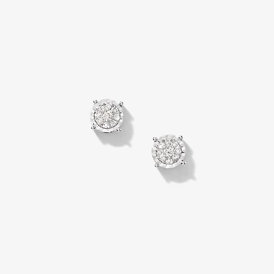 Diamond Cluster Stud Earrings in 10K White Gold (0.16 ct tw)