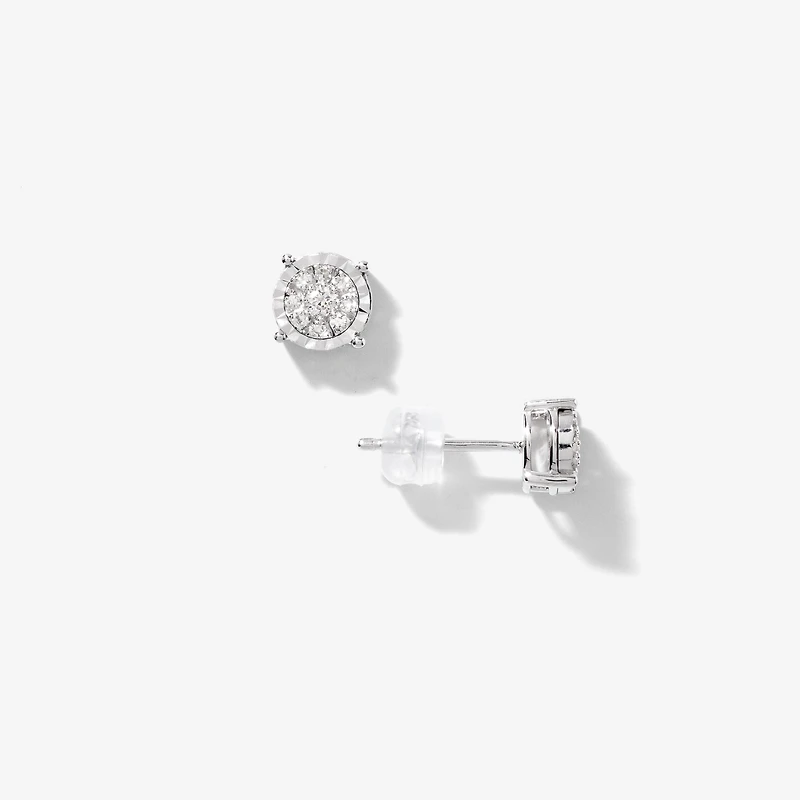Diamond Cluster Stud Earrings in 10K White Gold (0.16 ct tw)