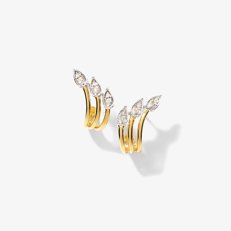 Diamond Cluster Hook Earrings in 10K Yellow and White Gold (0.07 ct tw