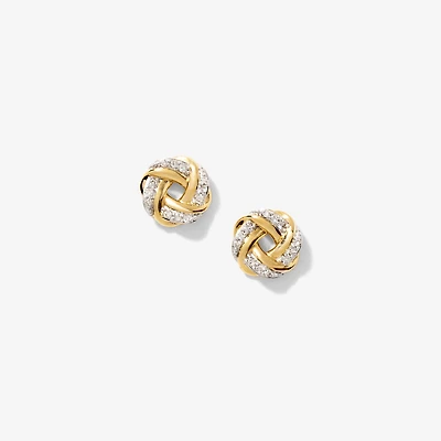 Diamond Love Knot Stud Earrings in 10K Yellow Gold (0.13 ct tw)