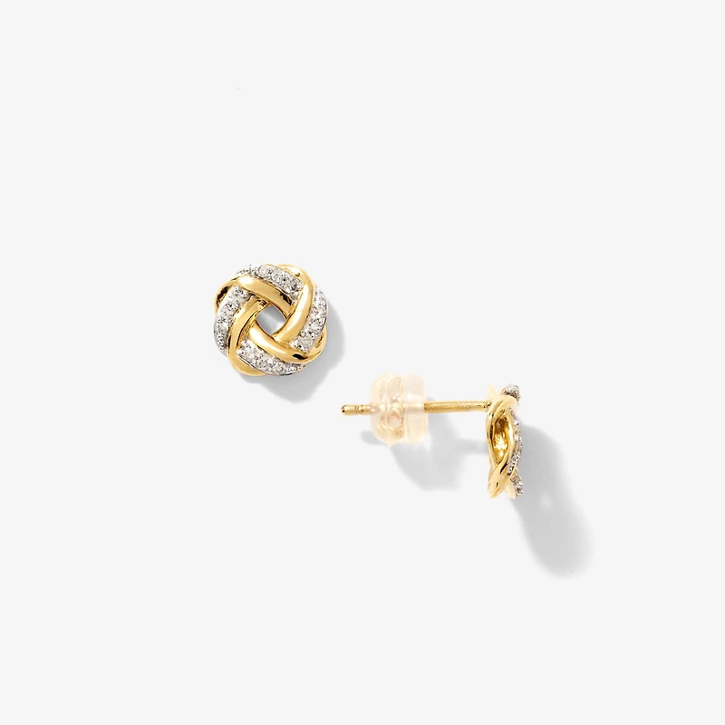 Diamond Love Knot Stud Earrings in 10K Yellow Gold (0.13 ct tw)