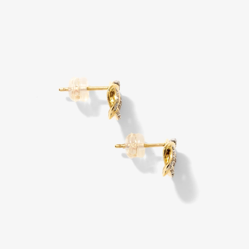 Diamond Love Knot Stud Earrings in 10K Yellow Gold (0.13 ct tw)