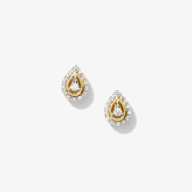 Pear Shape Diamond Halo Stud Earrings in 10K Yellow Gold (0.20 ct tw)