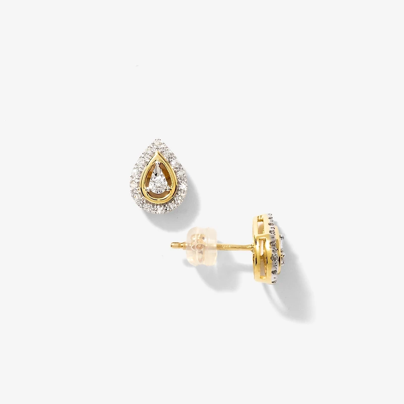Pear Shape Diamond Halo Stud Earrings in 10K Yellow Gold (0.20 ct tw)