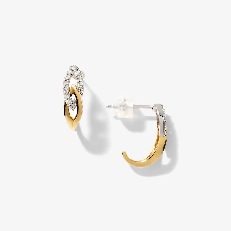 Diamond Knot Hook Earring in 10K Yellow and White Gold (0.15 ct tw)