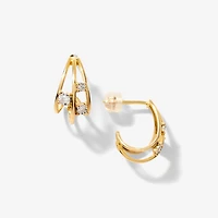 J Hook Diamond Earrings in 10K Yellow and White Gold (0.12 ct tw)