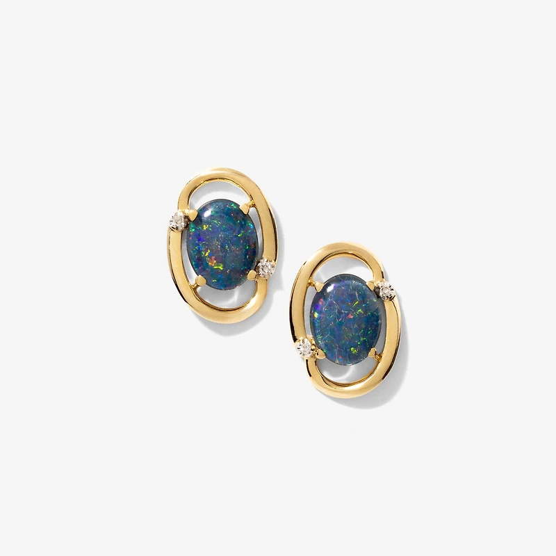Dark Opal Stud Earrings in 10K Yellow Gold