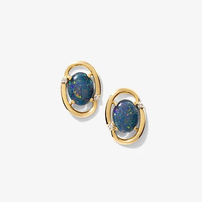 Dark Opal Stud Earrings in 10K Yellow Gold