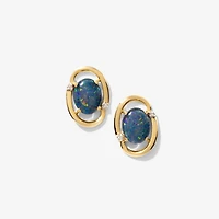 Dark Opal Stud Earrings in 10K Yellow Gold