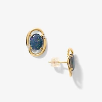 Dark Opal Stud Earrings in 10K Yellow Gold