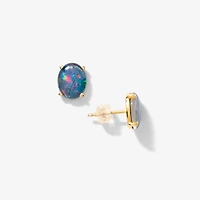 10x8mm Dark Opal Stud Earrings in 10K Yellow Gold
