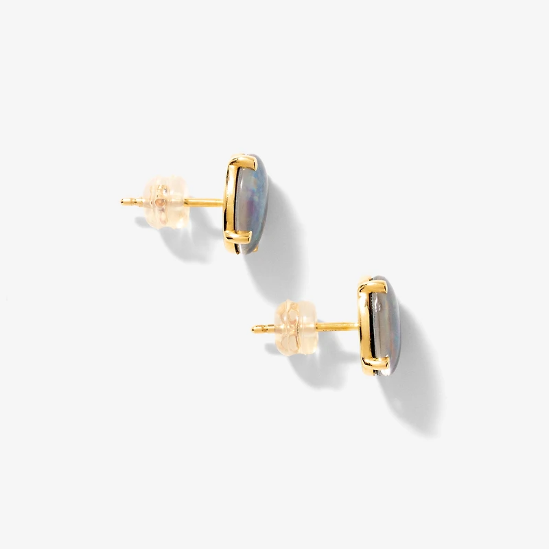 10x8mm Dark Opal Stud Earrings in 10K Yellow Gold