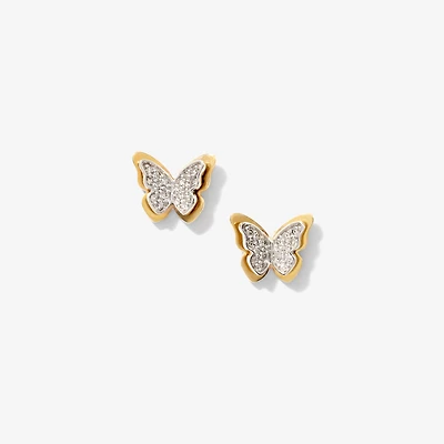 Diamond Butterfly Earrings in 10K Yellow and White Gold (0.13 ct tw)
