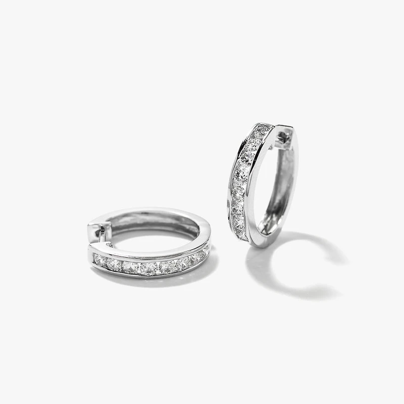 Channel Set Hoop Diamond Earrings in 10K White Gold (0.70ct tw)