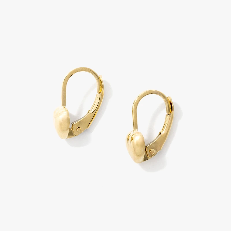 Heart Leverback Earrings in 10K Yellow Gold