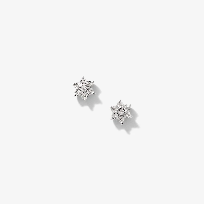 Flower Diamond Stud Earrings in 10K White Gold (0.04 ct tw)