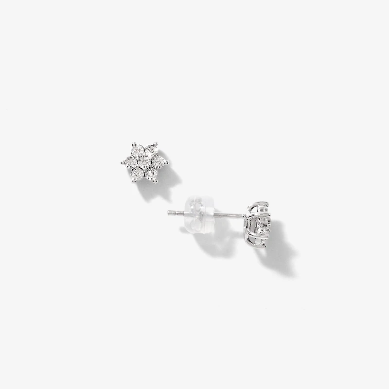 Flower Diamond Stud Earrings in 10K White Gold (0.04 ct tw)