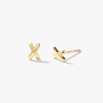 X Stud Earrings in 10K Yellow Gold