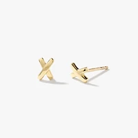 X Stud Earrings in 10K Yellow Gold