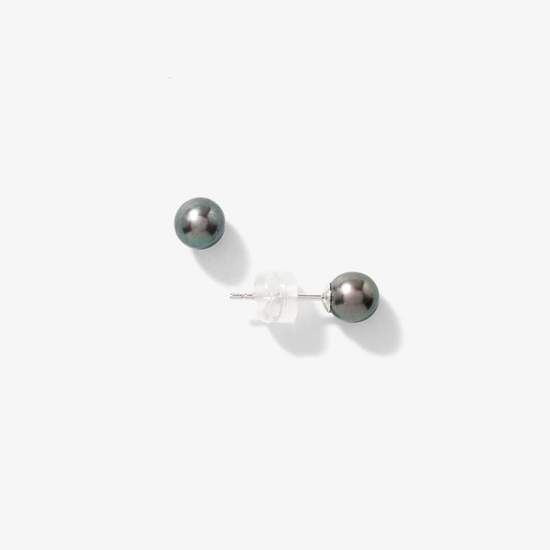 5-5.5mm Black Cultured Pearl Stud Earrings in 14K White Gold