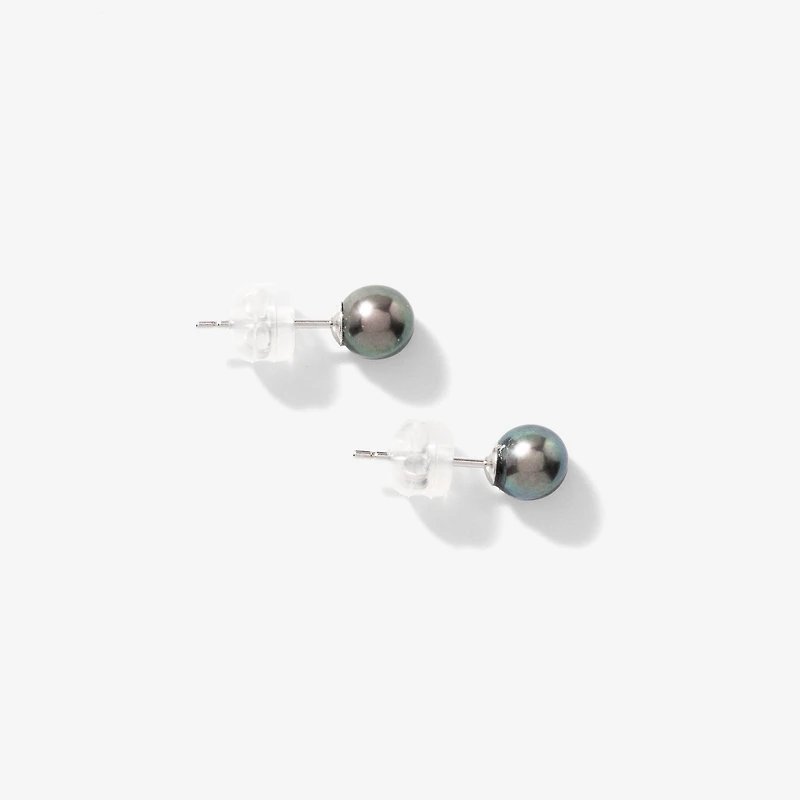 5-5.5mm Black Cultured Pearl Stud Earrings in 14K White Gold