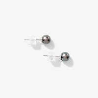 5-5.5mm Black Cultured Pearl Stud Earrings in 14K White Gold
