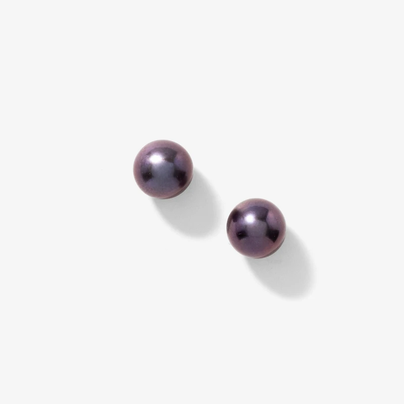 8-8.5mm Black Peacock Pearl Stud Earrings in 14K Yellow Gold