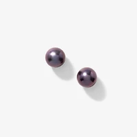 8-8.5mm Black Peacock Pearl Stud Earrings in 14K Yellow Gold