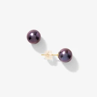 8-8.5mm Black Peacock Pearl Stud Earrings in 14K Yellow Gold