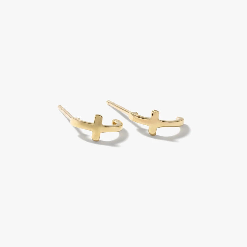 Cross Earrings in 10K Yellow Gold