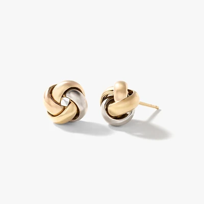 Love Knot Stud Earrings in 10K Yellow White and Rose Gold