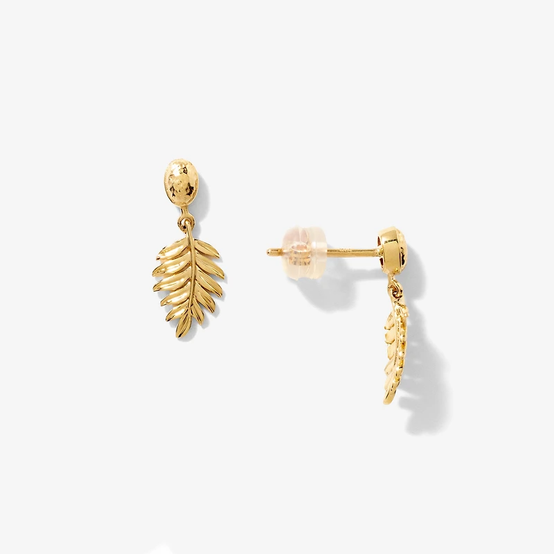 Leaf Dangle Earrings in 10K Yellow Gold