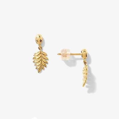 Leaf Dangle Earrings in 10K Yellow Gold