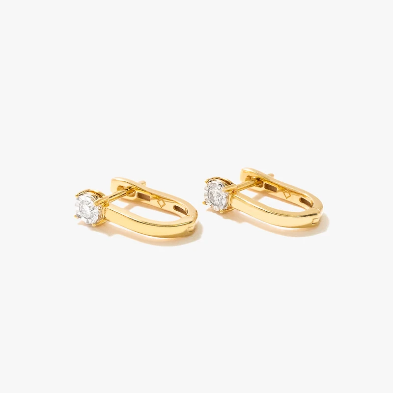 Diamond J Hook Earrings in 10K White and Yellow Gold (0.10 ct tw)