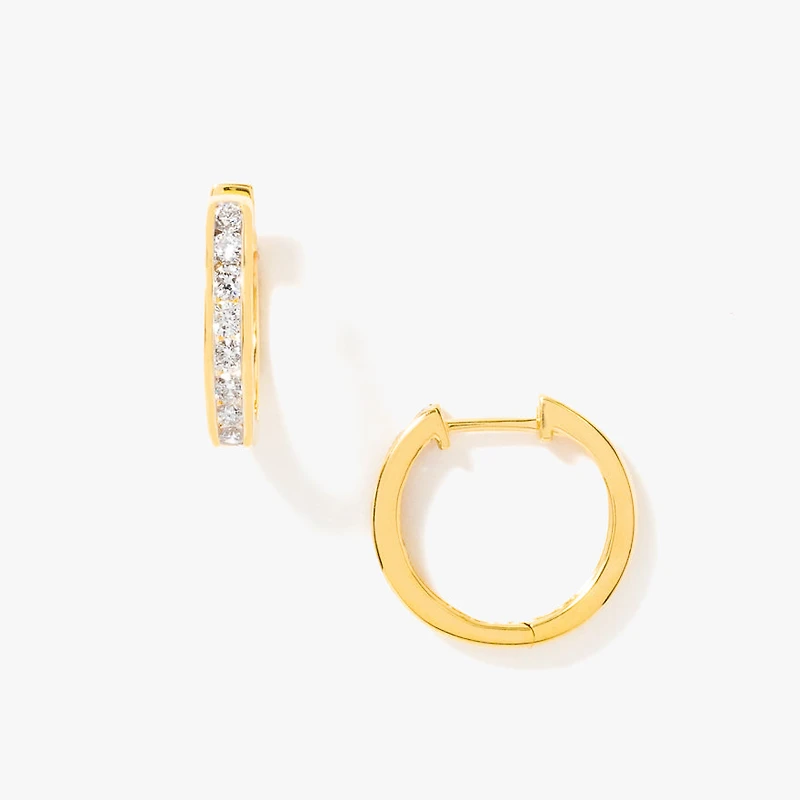 Channel Set Diamond Hoop Earrings in 10K Yellow Gold (0.70 ct tw)