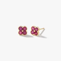 Ruby Flower Stud Earrings in 10K Yellow Gold