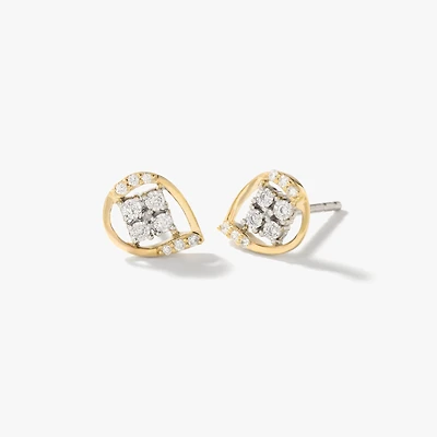 Diamond Cluster Stud Earrings in 10K Yellow and White Gold (0.10 ct tw