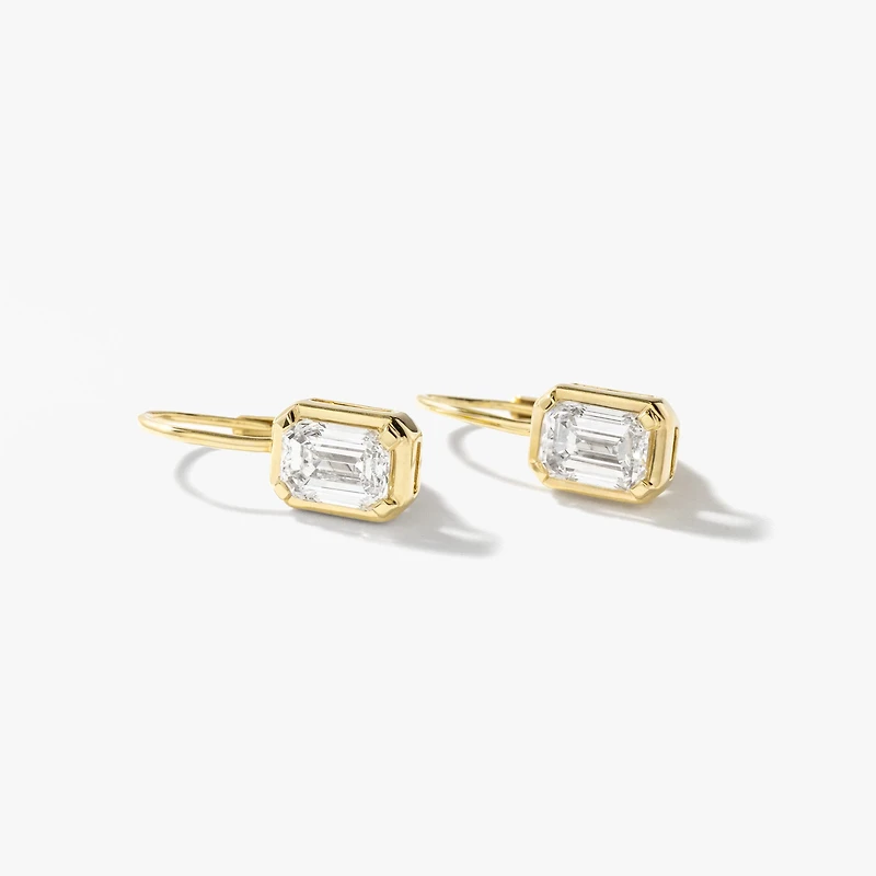 Lab Grown Emerald Shape Diamond Earrings in 10K Yellow Gold (1.50 ct t