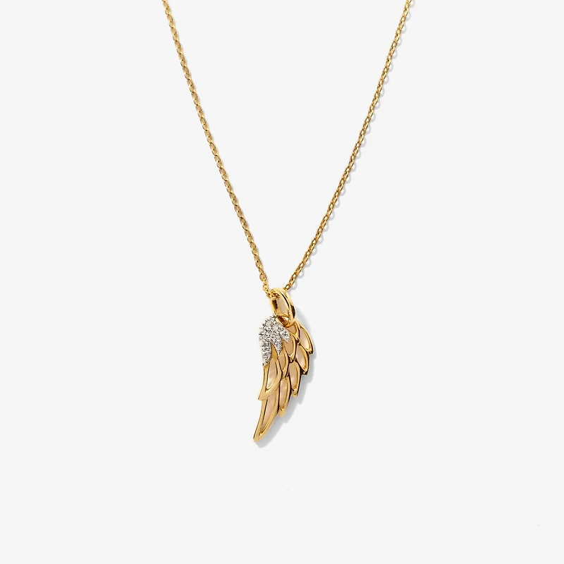 Diamond Angel Wing Necklace in 10K Yellow Gold (0.02 ct tw)