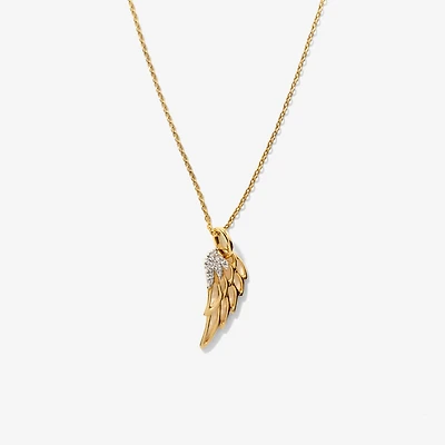 Diamond Angel Wing Necklace in 10K Yellow Gold (0.02 ct tw)