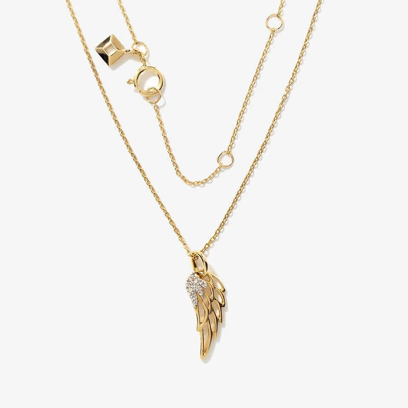 Diamond Angel Wing Necklace in 10K Yellow Gold (0.02 ct tw)