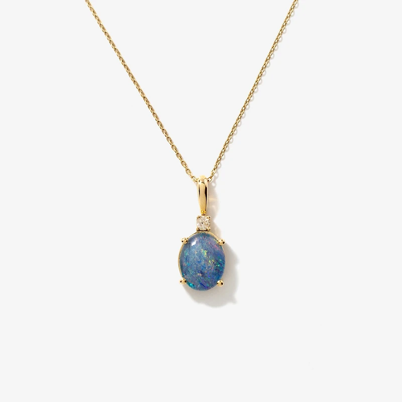 Doublet Opal Necklace in 10K Yellow Gold