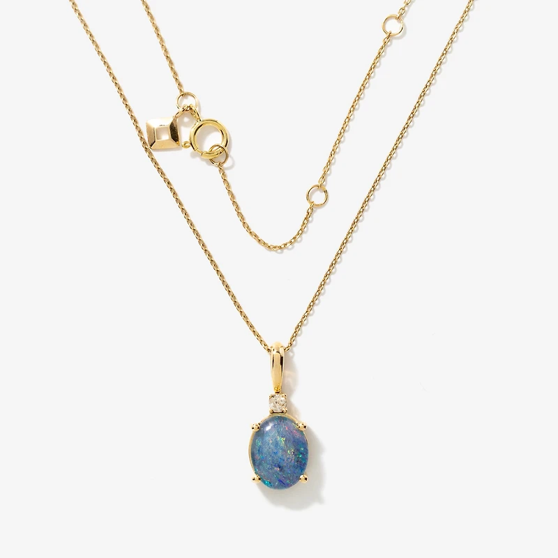 Doublet Opal Necklace in 10K Yellow Gold