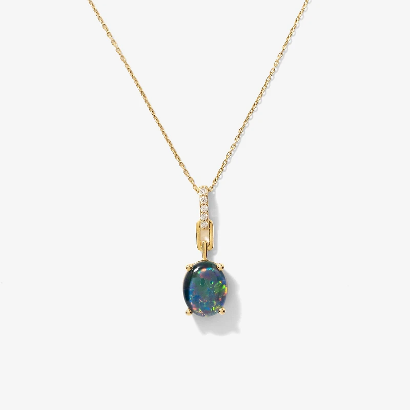 Doublet Opal Necklace in 10K Yellow Gold