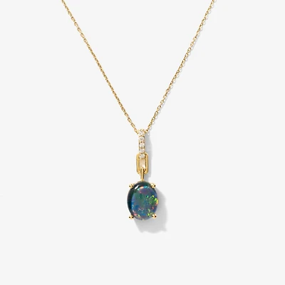 Doublet Opal Necklace in 10K Yellow Gold