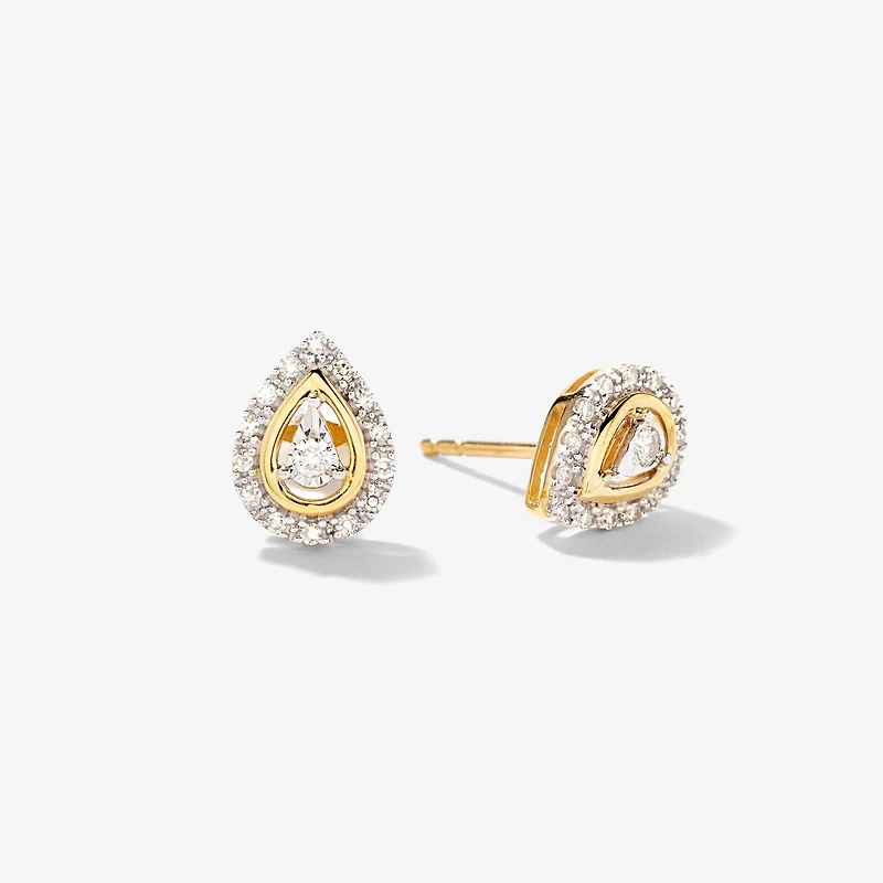 Pear Shape Diamond Halo Stud Earrings in 10K Yellow Gold (0.20 ct tw)