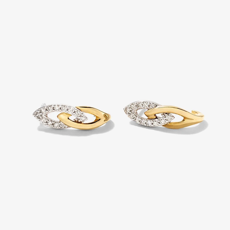 Diamond Knot Hook Earring in 10K Yellow and White Gold (0.15 ct tw)