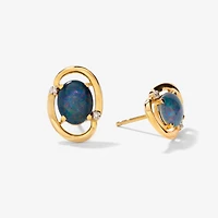 Dark Opal Stud Earrings in 10K Yellow Gold
